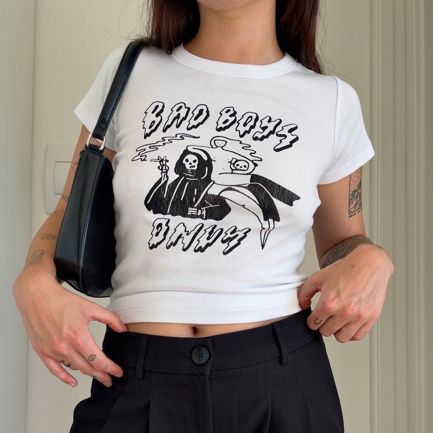 その他 1001toys - Badboy / Only 25 Worldwide Bad Boys Only - Hand Printed Womens Baby Tee – Is This Real Life?